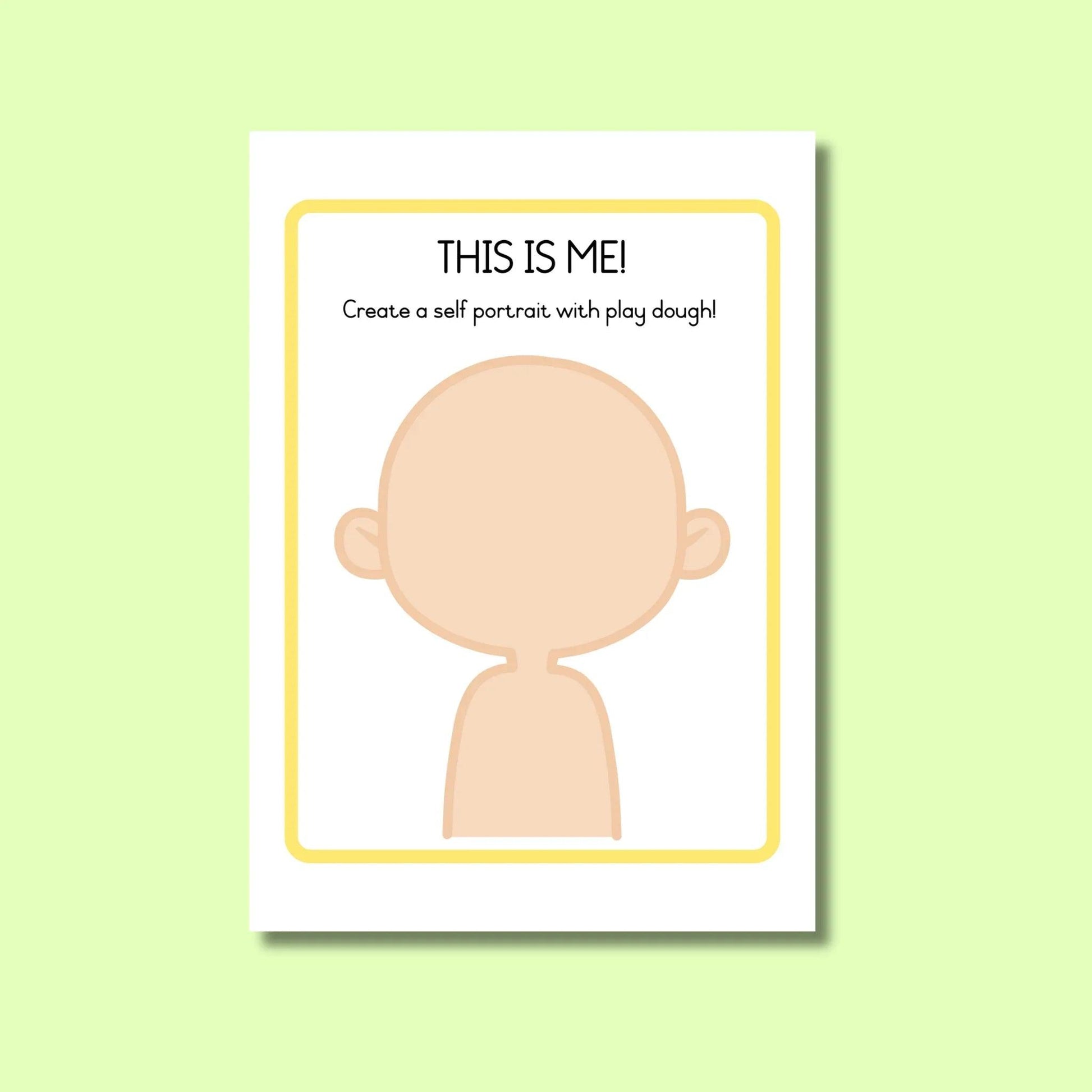 Printable self-portrait template for play dough classroom activity on pastel background