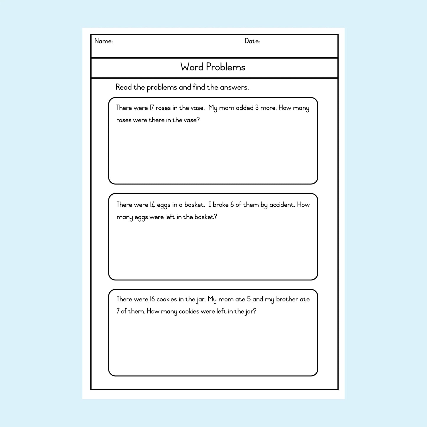 Word Problems Worksheets