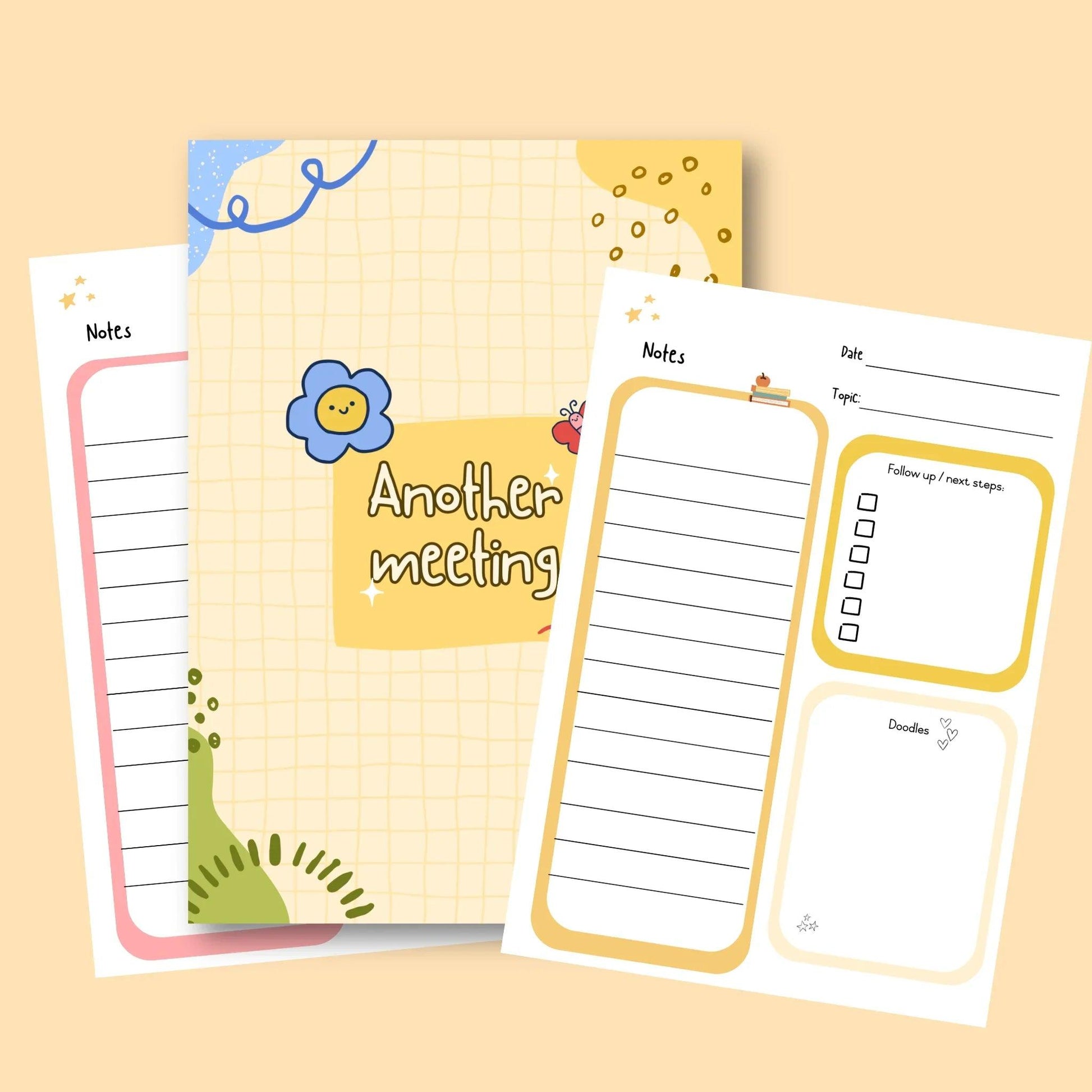 Colorful teacher meeting notes and agenda templates for classroom organization