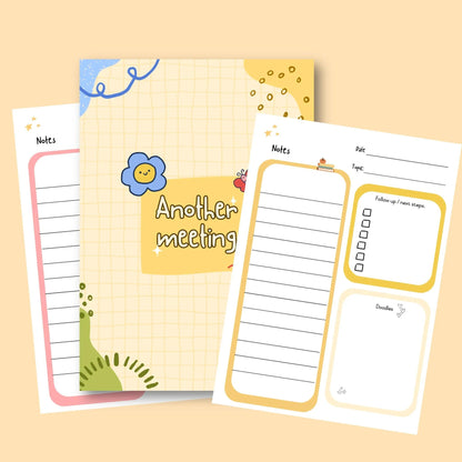 Colorful teacher meeting notes and agenda templates for classroom organization