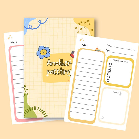 Colorful teacher meeting notes and agenda templates for classroom organization