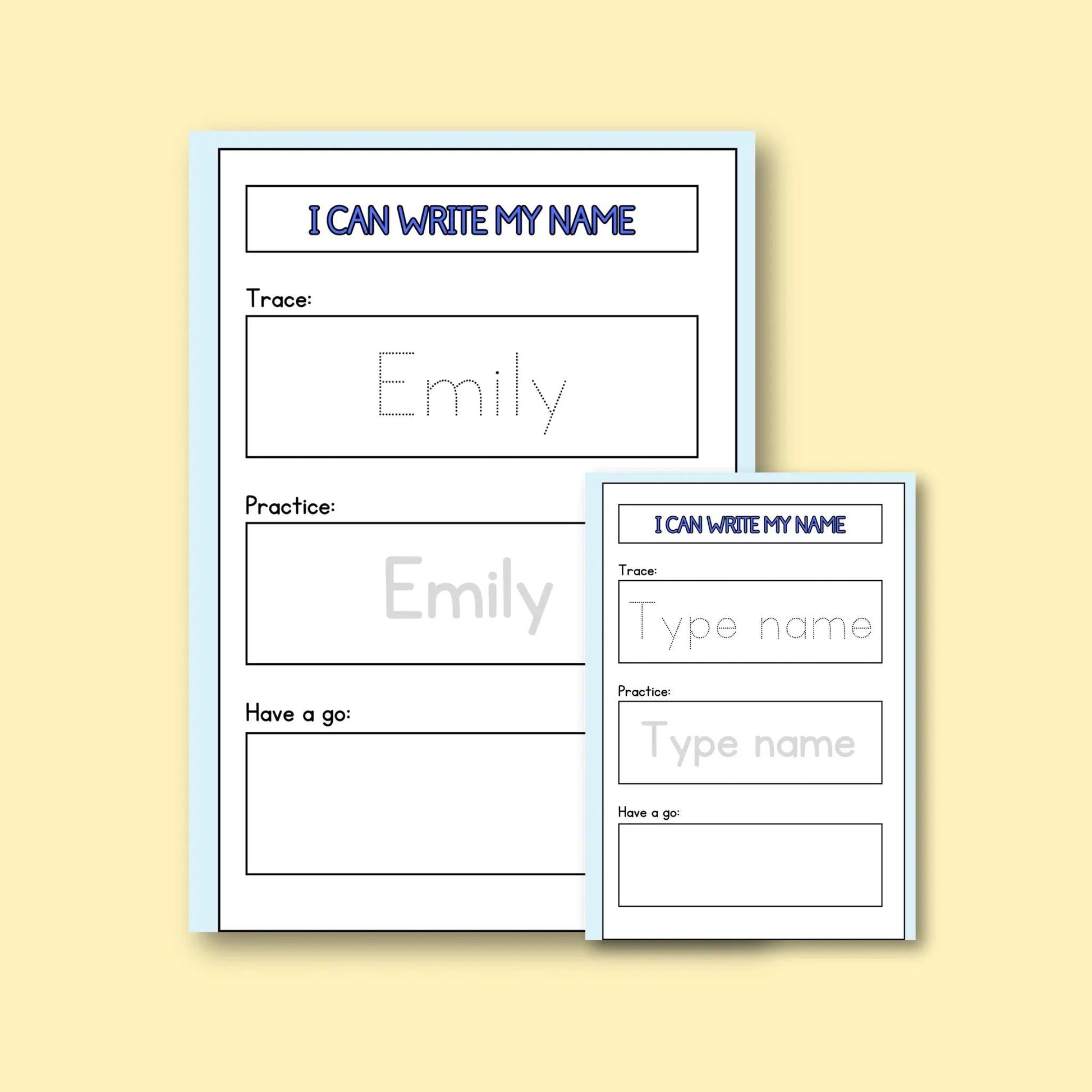 Printable I can write my name worksheet for kids, name tracing and handwriting practice