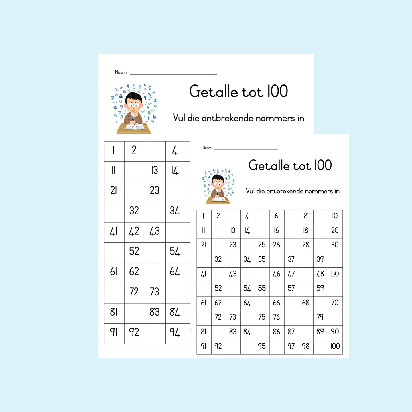 Fill in the missing number - English and Afrikaans