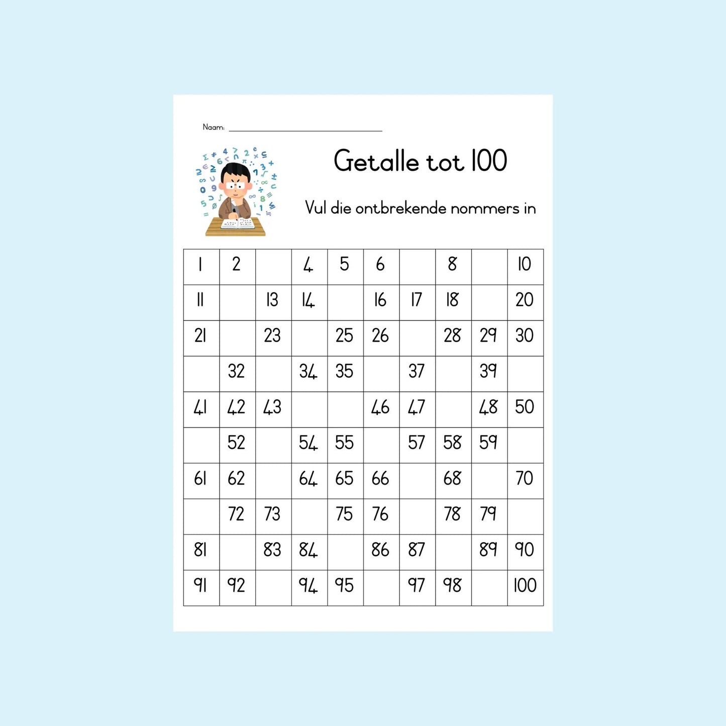 Fill in the missing number - English and Afrikaans
