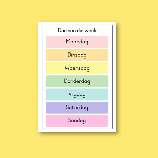 Dae van die week kaart