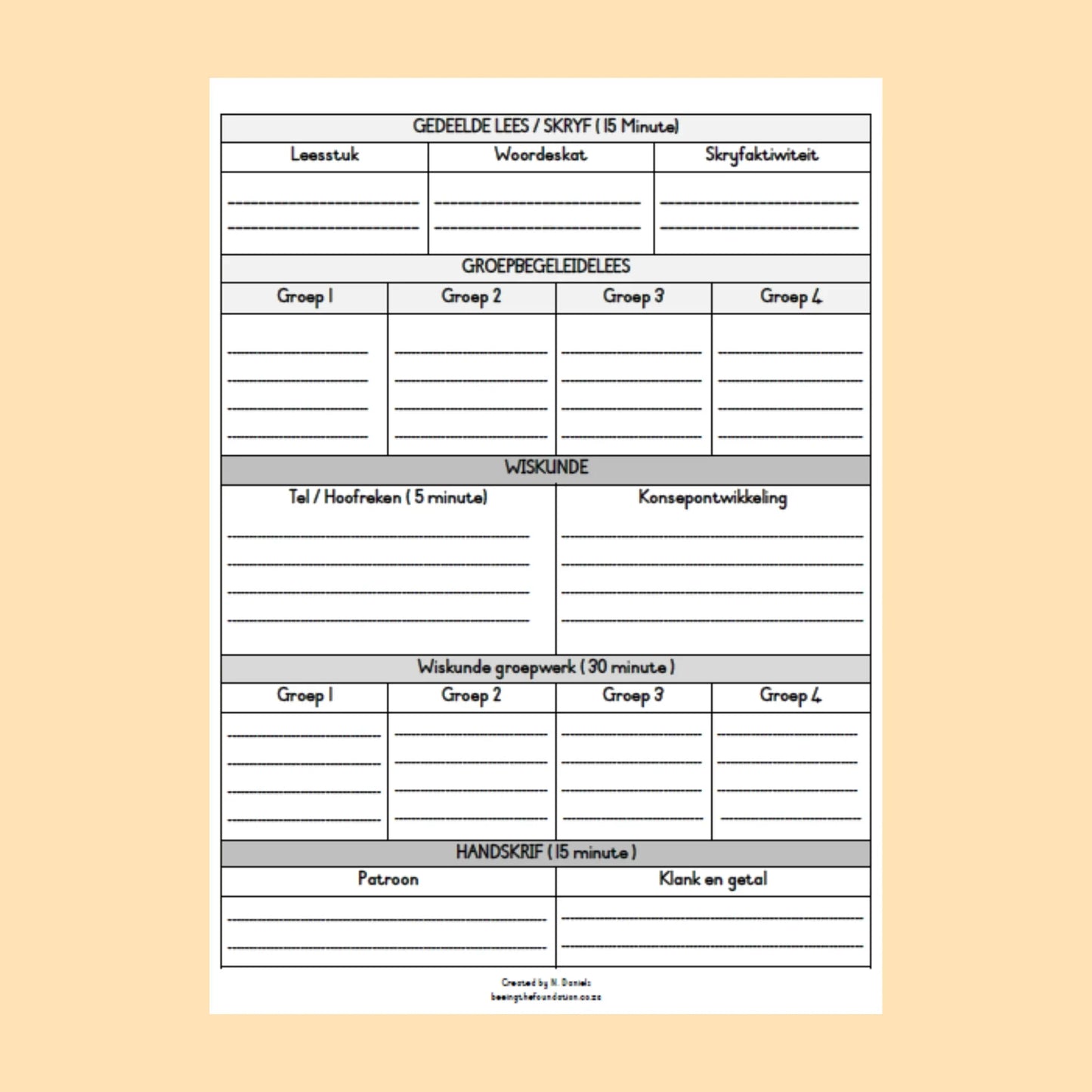 DAAGLIKSE BEPLANNER (SKILPAD)
