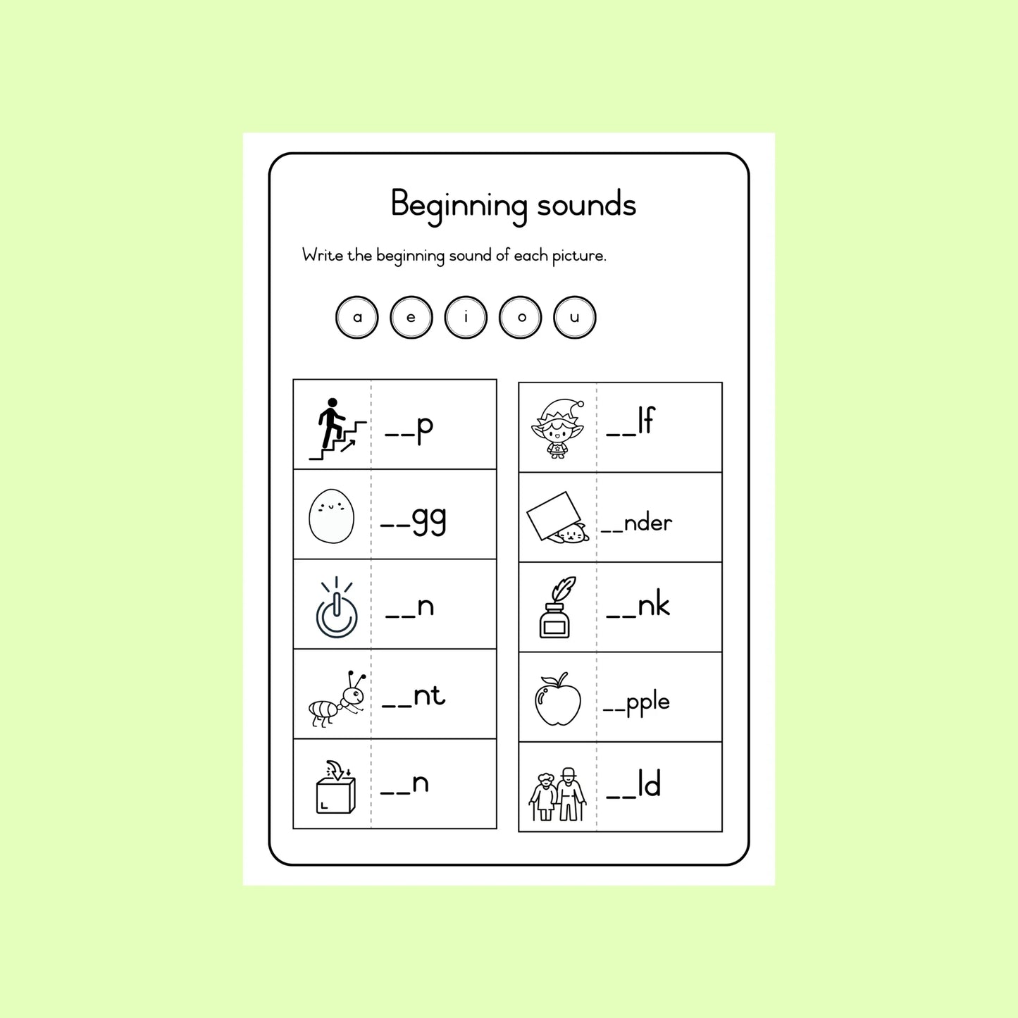 Beginning Sounds Worksheet