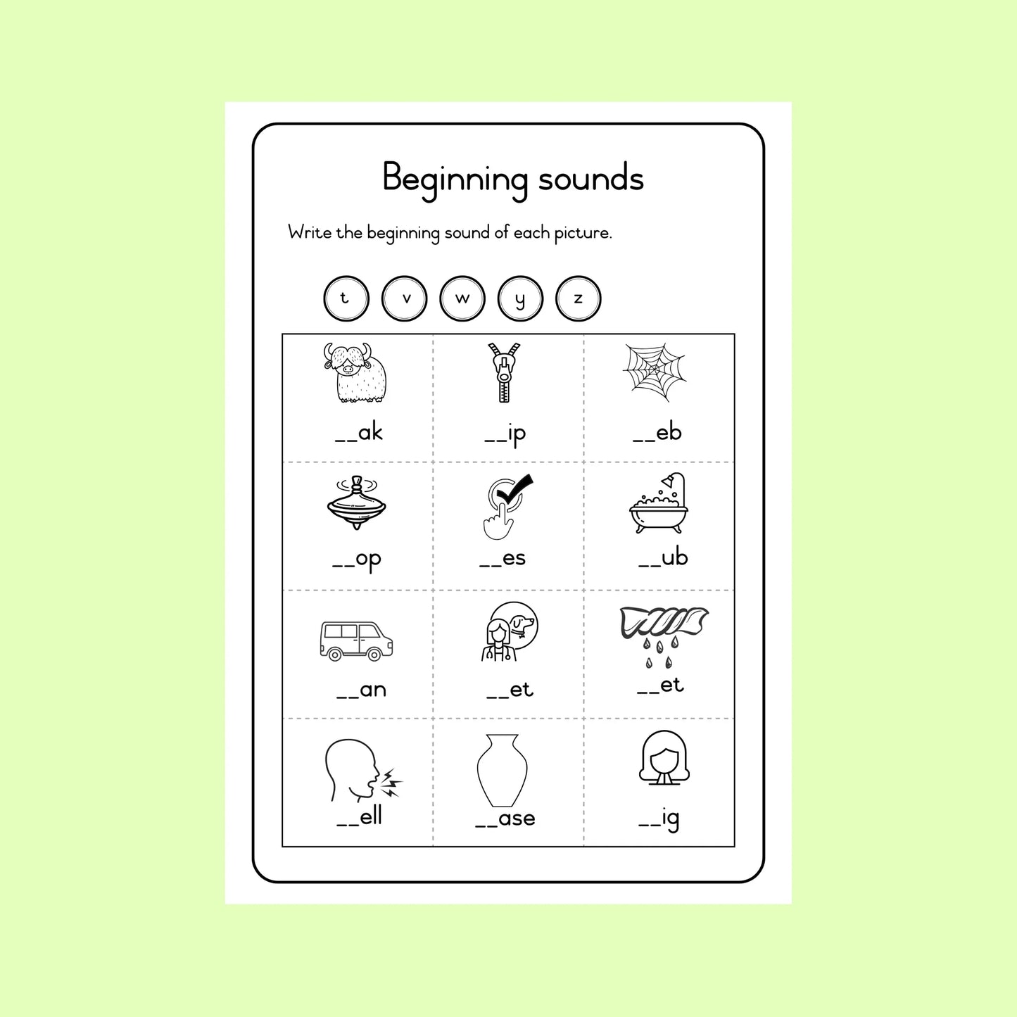 Beginning Sounds Worksheet